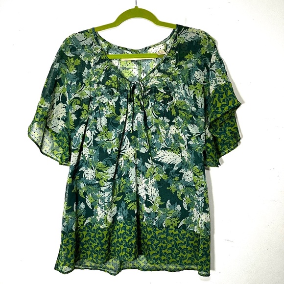 DKNY JEANS  Smocked Sheer Lined Botanical Pattern Blouse -  S - Picture 1 of 11